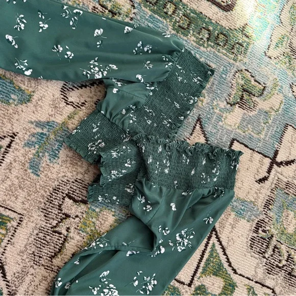Abercrombie & Fitch Teal Floral Smocked Blouse - Picture 5 of 6